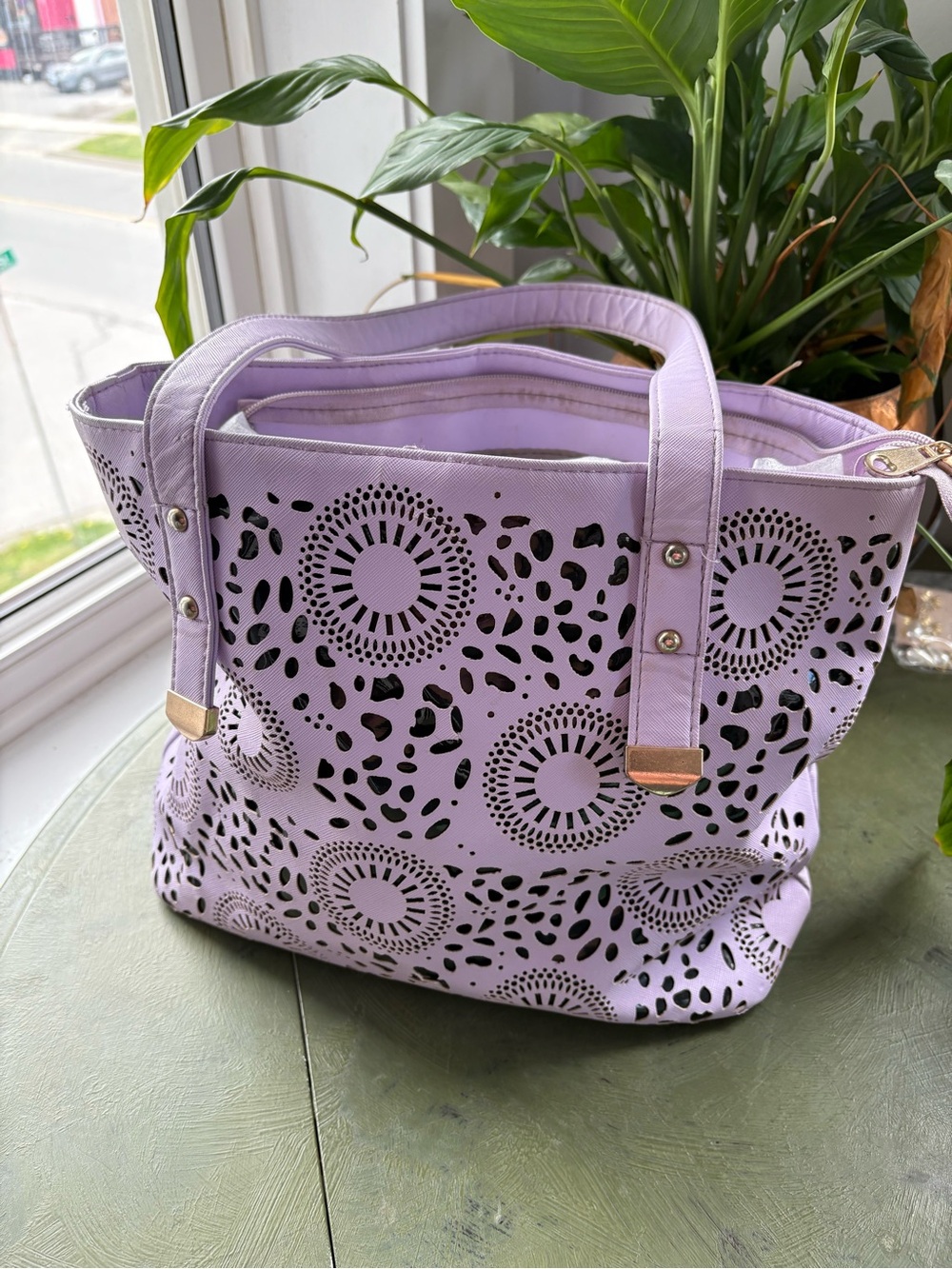 Lavender Laser-Cut Tote Bag with Gold Accents